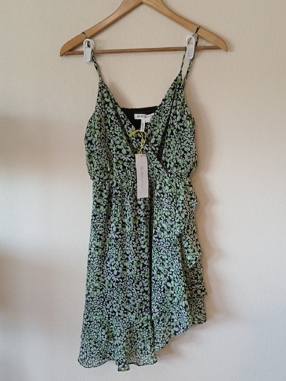 BCBGeneration Floral Ruffle Spaghetti Tank Top Mini Dress NEW